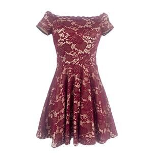 B Darlin Lace Skater Dress Sz 5/6 Holiday Wedding Off Shoulder Romantic Party